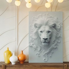 White Lion 3D Effect Canvas Wall Art Animal Print Modern Home Decor Design