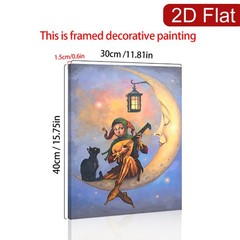 Jester with Black Cat on Crescent Moon Canvas Wall Art, Whimsical Fantasy Decor