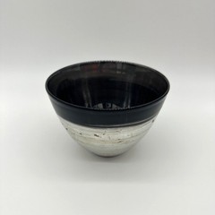 Art Glass Bowl Hand Blown Brehat France Signed Smoke Gray Silver Artsian Made
