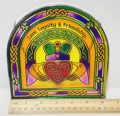 Suncatcher Stained Glass 6.25″ x 6.25″ by Clara Claddagh Ring Arched Suncatche.