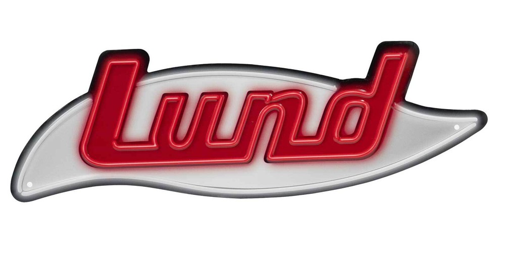 Lund Metal Sign, Custom Shaped w/ Embossed Retro ‘Noen’ Logo LUN-63008