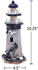 Wooden Lighthouse Decor, 10.25Inch Decorative Nautical Lighthouse Rustic Ocean S