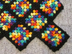 VTG Crochet Granny Square Throw Blanket Afghan Black Multicolor 75×50” Roseanne
