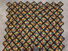 VTG Crochet Granny Square Throw Blanket Afghan Black Multicolor 75×50” Roseanne