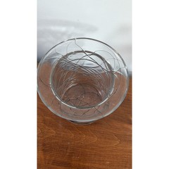 Modern Clear Art Glass Vase with Black Scribble Web Thread Design Wide Rim 6.5″