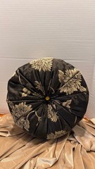 Elegant Tufted Black & Gold Round Decorative Throw Pillow