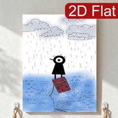 One-Eyed Black Character in the Rain Canvas Wall Art, Whimsical Minimalist Decor