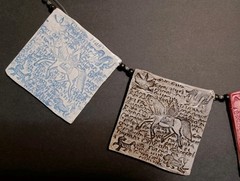 Ceramic Prayer Flags Indoor Outdoor Horizontal Hanging Handmade Original 30×4.5″