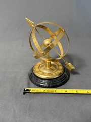 Vintage Brass Armillary Sphere Sundial Desk Ornament Marble Base 6 In