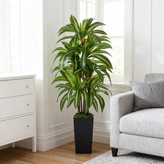Artificial Dracaena Tree with Lights, 5Ft Fake Plants Black Tall Planter Indoor