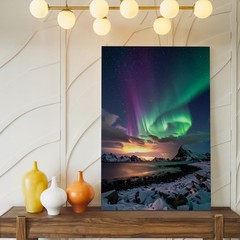 Canvas Wall Art Northern Lights Snowy Coast Celestial Aurora Landscape When