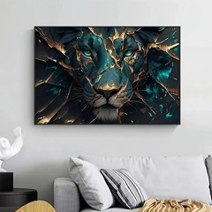 Abstract Animal Green Lion Canvas Painting Canvas Wall Art Mural Home Decor