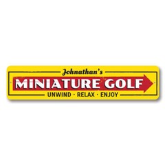Miniature Golf Sign, Personalized Arrow Game Sign, Custom Name Metal Wall Decor