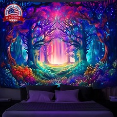 Simpkeely Blacklight Fantasy Forest Tapestry, UV Reactive Nature Magical Tree Gl