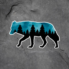 Wolf forest sticker vinyl decal silhouette pine trees camping nature