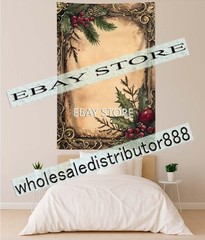 Holly Border tapestry rustic writing holiday decor indoor wall 59X82 in