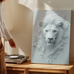 White Lion 3D Effect Canvas Wall Art Animal Print Modern Home Decor Design