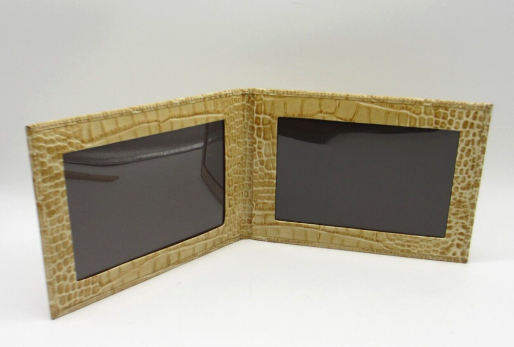Photo Frame Leather Bifold holds TWO 4×6″ Photos Horizontal Graphic Image $125