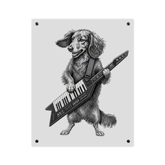 Dachshund Playing Keytar Acrylic Wall Art Panels | Music Dog Decor