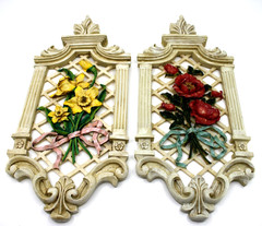 Set of 2 Vintage Garden Path Floral Resin Wall Art Plaque 13.5″ x 6″in