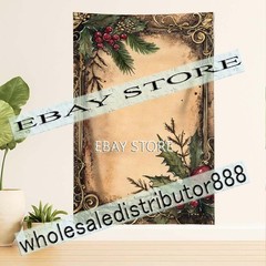 Holly Border tapestry rustic writing holiday decor indoor wall 59X82 in