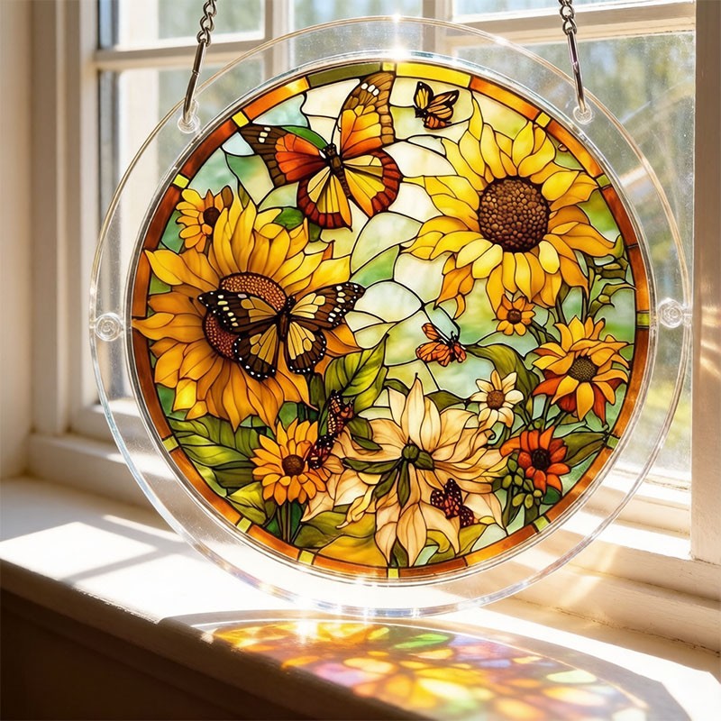 Colorful Sunflower Butterfly Acrylic Puzzle Suncatcher Shatterproof Ornament