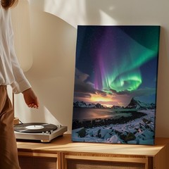 Canvas Wall Art Northern Lights Snowy Coast Celestial Aurora Landscape When