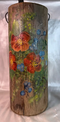 Hand Painted Rustic Wooden Cylinder Vase 11in x 4in Floral Farmhouse Decor