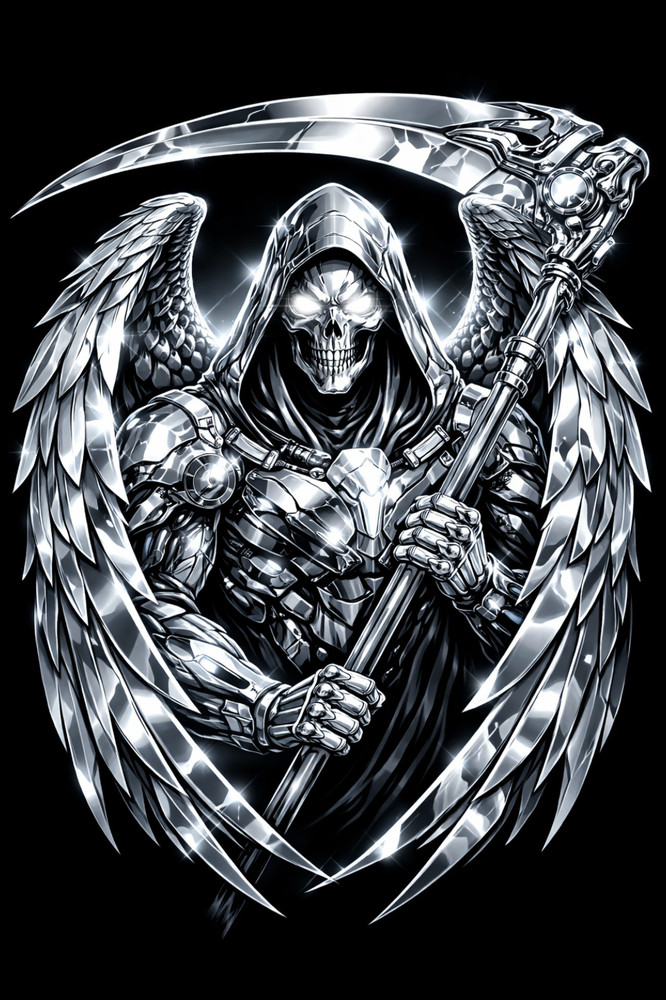 Chrome Grim Reaper Sticker Metallic Skull Dark Gothic Vinyl Decal Matte Waterpro