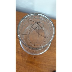 Modern Clear Art Glass Vase with Black Scribble Web Thread Design Wide Rim 6.5″