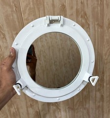 White Nautical Porthole Mirror 12in Aluminum Maritime Ship Window Wall Decor