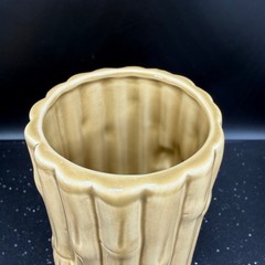 Vintage Ceramic Bamboo Vase Glossy Tan Tropical Boho Decor 6.5 Inch Tall