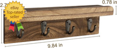 Rustic Key Holder for Wall, Farmhouse Wall Shelf with 4 Hooks, Wall Mounted Key