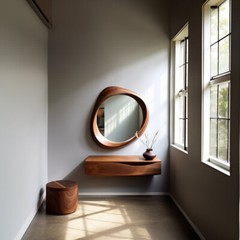 Antique Walnut Wooden Frame Mirror | Home Decor Irregular | Asymmetrical Mirror