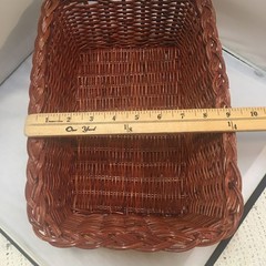 Woven Wicker Storage Basket Medium Brown Braided Rim Rectangular Cottagecore