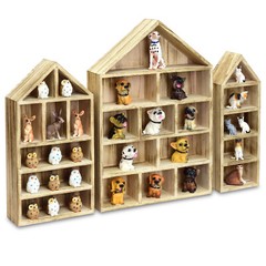 Neuxi House-Shaped Wooden Shadow Cubby Box Display Shelf Organizer, Set of 3