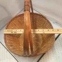 Woven Bamboo Basket Medium Brown Round Handle Farmhouse Cottagecore Gathering