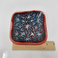 Fused Glass Red Batik Style Serving or Trinket Dish
