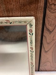 Hand Painted Rose Border Wood Wall Mirror Cottage Shabby Chic Rectangular Decor