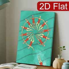 Synchronized Swimmers Red and Teal Canvas Wall Art, Art Deco Inspired Home Decor