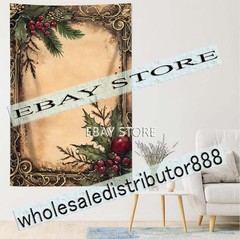 Holly Border tapestry rustic writing holiday decor indoor wall 59X82 in