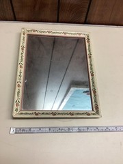 Hand Painted Rose Border Wood Wall Mirror Cottage Shabby Chic Rectangular Decor