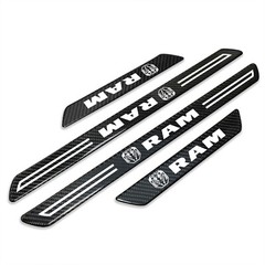 RAM 2019 up Logo Real Carbon Fiber 4 Pcs Door Sill Kick Plates