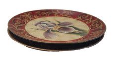 Red and Gold Scroll Bordered Purple Iris Decorative Plate 10”