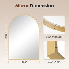 Gold Arched Wall Mounted Bathroom Metal Frame Vanity Mirror w/Shatterproof Glass