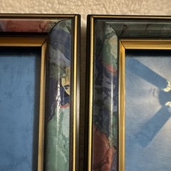 Set of 2 VTG 5×7 Floral Border Multicolor Photo Frames Gold/Black Trim 80s/90s