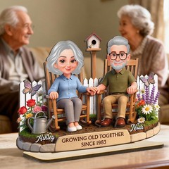 Custom Photo Couple 2-Layer Wooden Block, Growing Old Together Anniversary Gift