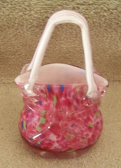 Art Glass pocketbook purse glass 8.75″ tall pink green blue white c42856