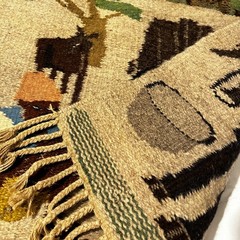 Milking Cow Farm Scene VTG Handwoven Wool Tapestry Wall Hanging 36×24″