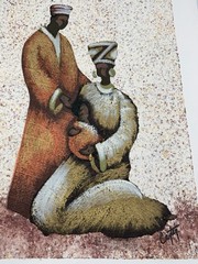 Textured African Family Mother Child Canvas Art Print Dimensional Ethnic 19×15